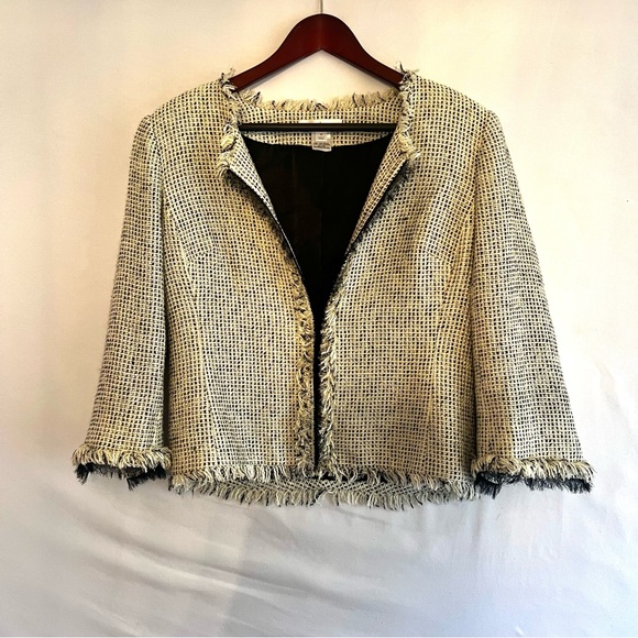 White House Black Market Jackets & Blazers - White House Black Market Tweed Blazer Black & White 3/4 Sleeve Career Wear Sz 12